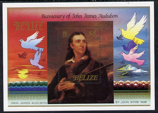 Belize 1985 Birth Bicentenary of John Audubon (Birds) $5 perf m/sheet unmounted mint, SG MS 826, stamps on audubon, stamps on birds, stamps on personalities