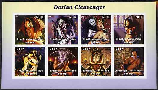 Congo 2004 Fantasy Paintings by Dorian Cleavenger imperf sheetlet containing 8 values, unmounted mint, stamps on arts, stamps on fantasy