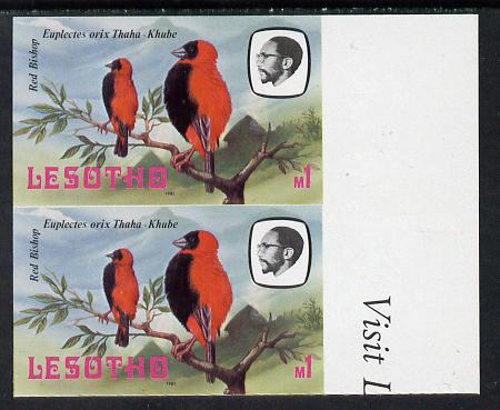 Lesotho 1981 Red Bishop M1 def in unmounted mint imperf pair* (SG 448), stamps on lesotho, stamps on birds, stamps on bishop