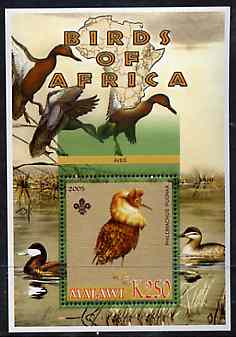 Malawi 2005 Birds of Africa - Ruff perf m/sheet with Scout Logo and Ducks in background, unmounted mint, stamps on scouts, stamps on birds, stamps on ducks