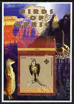 Malawi 2005 Birds of Africa - Vulture perf m/sheet with Scout Logo and Dinosaurs in background, unmounted mint, stamps on scouts, stamps on birds, stamps on dinosaurs, stamps on animals