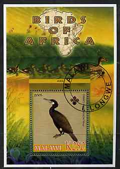 Malawi 2005 Birds of Africa - Cormorant perf m/sheet with Scout Logo and Ducks in background, fine cto used, stamps on scouts, stamps on birds, stamps on cormorants, stamps on ducks