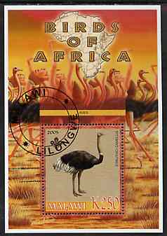 Malawi 2005 Birds of Africa - Ostrich perf m/sheet with Scout Logo, fine cto used, stamps on scouts, stamps on birds