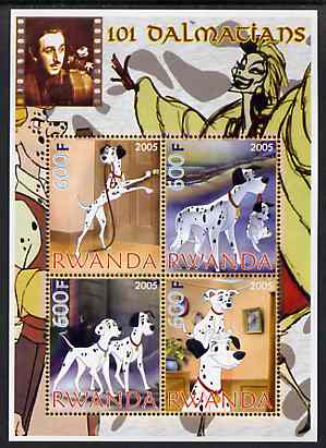 Rwanda 2005 Disney's 101 Dalmations perf sheetlet containing 4 values unmounted mint, stamps on disney, stamps on dogs