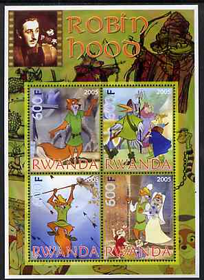 Rwanda 2005 Disney's Robin Hood perf sheetlet containing 4 values unmounted mint, stamps on disney, stamps on archery