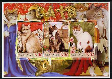 Malawi 2005 Domestic Cats perf sheetlet containing 3 values unmounted mint, stamps on cats