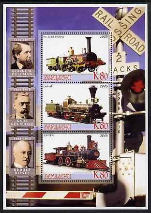 Malawi 2005 Railway Locomtives & Engineers perf sheetlet containing 3 values unmounted mint, stamps on railways