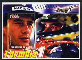 Congo 2005 Formula 1 - Ayrton Senna perf souvenir sheet unmounted mint, stamps on cars, stamps on ferrari, stamps on  f1 , stamps on racing cars, stamps on personalities, stamps on concorde
