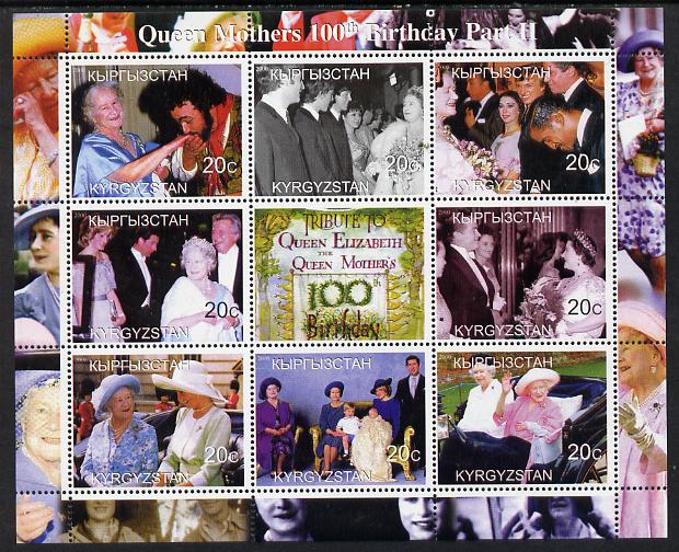 Kyrgyzstan 2000 Queen Mothers 100th Birthday #3 perf sheetlet containing 9 values unmounted mint, stamps on royalty, stamps on queen mother, stamps on beatles, stamps on music, stamps on pops, stamps on diana, stamps on 