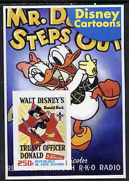 Ivory Coast 2003 Disney Cartoons #04 - Donald Duck's Truant Officer imperf souvenir sheet with Scout Logo, unmounted mint, stamps on films, stamps on movies, stamps on disney, stamps on scouts