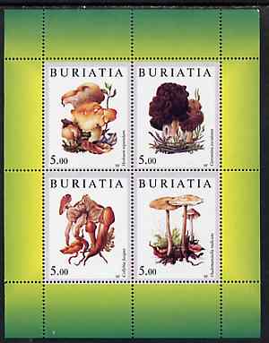 Buriatia Republic 1998 Fungi #12 perf sheetlet containing complete set of 4 values (green background) unmounted mint, stamps on fungi