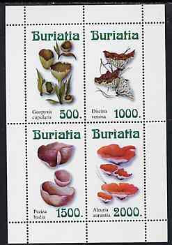 Buriatia Republic 1999 ? Fungi perf sheetlet containing complete set of 4 values (white background) unmounted mint, stamps on fungi
