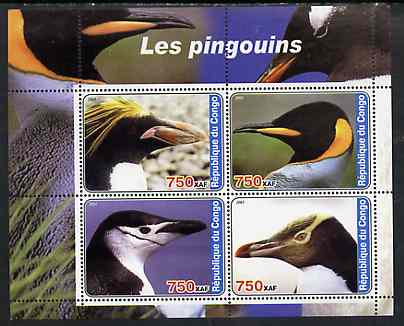 Congo 2005 Penguins perf sheetlet containing 4 values unmounted mint, stamps on , stamps on  stamps on polar, stamps on  stamps on penguins, stamps on  stamps on birds, stamps on  stamps on 