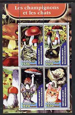 Madagascar 2004 Fungi & Cats perf sheetlet containing set of 4 values unmounted mint, stamps on fungi, stamps on cats
