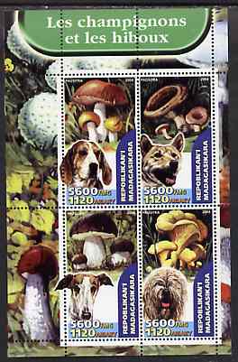 Madagascar 2004 Fungi & Dogs perf sheetlet containing set of 4 values unmounted mint, stamps on fungi, stamps on dogs