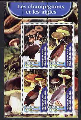 Madagascar 2004 Fungi & Eagles perf sheetlet containing set of 4 values unmounted mint, stamps on , stamps on  stamps on fungi, stamps on  stamps on birds, stamps on  stamps on birds of prey, stamps on  stamps on eagles