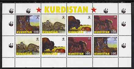 Iraqi Kurdistan 1998 WWF perf sheetlet containing complete set of 8 (2 sets of 4) unmounted mint, stamps on wwf, stamps on animals, stamps on cats, stamps on 