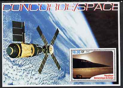 Congo 2002 Concorde & Space perf s/sheet unmounted mint, stamps on space, stamps on concorde, stamps on aviation