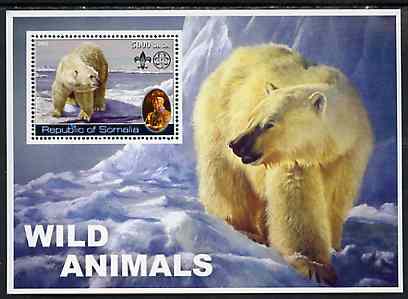 Somalia 2002 Wild Animals #02 (Polar Bears) perf s/sheet (also showing Baden Powell and Scout & Guide Logos) unmounted mint, stamps on animals, stamps on bears, stamps on scouts, stamps on guides