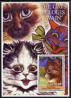 Congo 2002 The Cats of Louis Wain #02 perf s/sheet #01 unmounted mint, stamps on cats, stamps on arts
