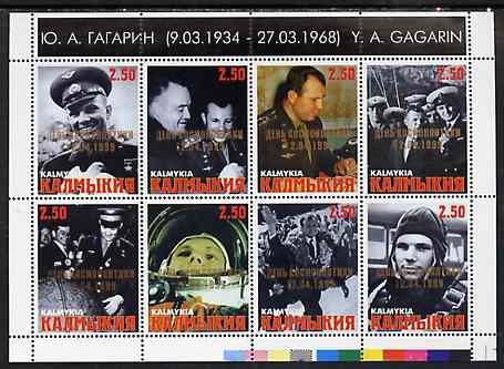 Kalmikia Republic 1999 Yuri Gagarin Commemoration perf sheetlet containing 8 values each overprinted for Astronauts Day unmounted mint, stamps on , stamps on  stamps on personalities, stamps on  stamps on space