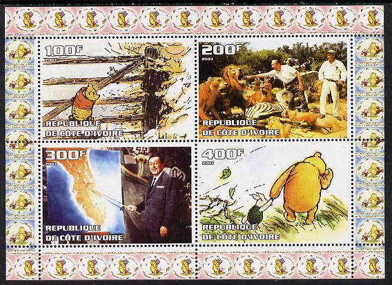 Ivory Coast 2003 Walt Disney & Winnie the Pooh #1 perf sheetlet containing 4 values unmounted mint, stamps on films, stamps on cinema, stamps on movies, stamps on disney, stamps on children, stamps on bears, stamps on cats, stamps on maps