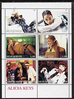 Mordovia Republic 2002 Alicia Keys perf sheetlet containing 6 values unmounted mint, stamps on personalities, stamps on music, stamps on pops, stamps on women