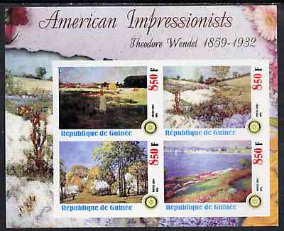 Guinea - Conakry 2003 American Impressionists - Theodore Wendel imperf sheetlet containing set of 4 values each with Rotary Logo unmounted mint, stamps on arts, stamps on rotary