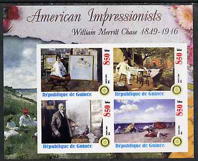Guinea - Conakry 2003 American Impressionists - William Merritt Chase imperf sheetlet containing set of 4 values each with Rotary Logo unmounted mint, stamps on arts, stamps on rotary