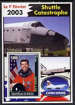 Guinea - Conakry 2003 Shuttle Catastrophe #2 perf m/sheet (Rick D Husband & Concorde) unmounted mint, stamps on , stamps on  stamps on space, stamps on  stamps on shuttle, stamps on  stamps on disasters, stamps on  stamps on concorde, stamps on  stamps on aviation