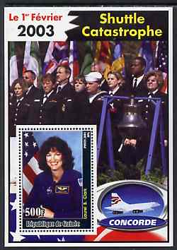 Guinea - Conakry 2003 Shuttle Catastrophe #3 perf m/sheet (Laurel B Clark & Concorde) unmounted mint, stamps on space, stamps on shuttle, stamps on disasters, stamps on concorde, stamps on aviation