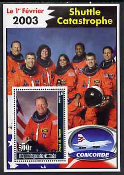 Guinea - Conakry 2003 Shuttle Catastrophe #4 perf m/sheet (David M Brown & Concorde) unmounted mint, stamps on , stamps on  stamps on space, stamps on  stamps on shuttle, stamps on  stamps on disasters, stamps on  stamps on concorde, stamps on  stamps on aviation