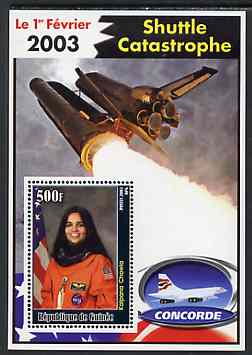 Guinea - Conakry 2003 Shuttle Catastrophe #5 perf m/sheet (Kalpana Chawla & Concorde) unmounted mint, stamps on space, stamps on shuttle, stamps on disasters, stamps on concorde, stamps on aviation