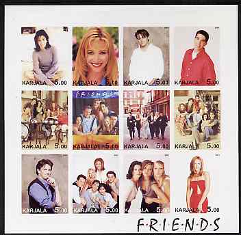 Karjala Republic 2001 Friends (TV Series) imperf sheetlet containing 12 values unmounted mint, stamps on entertainments, stamps on  tv , stamps on 