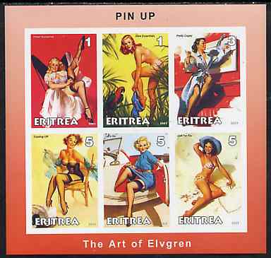 Eritrea 2001 Pin-Up Art #1 imperf sheetlet containing set of 6 values unmounted mint, stamps on arts, stamps on women, stamps on nudes, stamps on fantasy