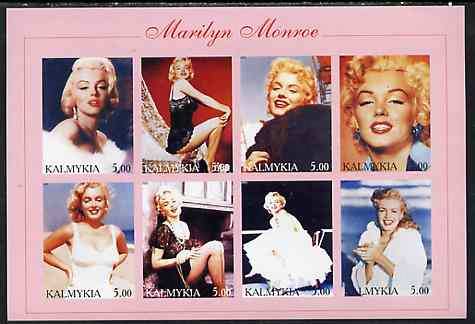 Kalmikia Republic 2001 Marilyn Monroe imperf sheetlet containing 8 values unmounted mint, stamps on films, stamps on cinema, stamps on entertainments, stamps on marilyn, stamps on monroe, stamps on women, stamps on music, stamps on personalities