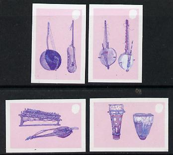 Gambia 1987 Musical Instruments the set of 4 each in imperf progressive colour proofs in blue & magenta only unmounted mint, 4 proofs as SG 686-89, stamps on , stamps on  stamps on music, stamps on  stamps on musical instruments