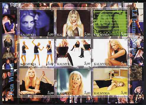 Kalmikia Republic 2002 La Femme Nikita - Peta Wilson perf sheetlet containing 9 values unmounted mint, stamps on entertainments, stamps on  tv , stamps on 