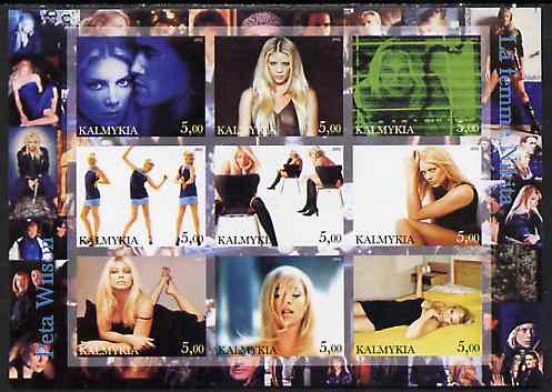Kalmikia Republic 2002 La Femme Nikita - Peta Wilson imperf sheetlet containing 9 values unmounted mint, stamps on entertainments, stamps on  tv , stamps on 