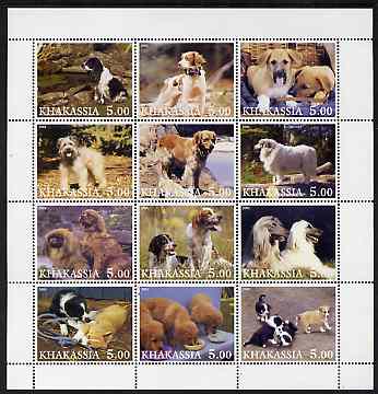 Chakasia 2001 Dogs perf sheetlet containing set of 12 values unmounted mint, stamps on , stamps on  stamps on dogs
