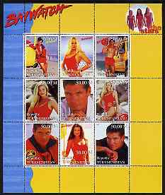 Turkmenistan 1999 Stars of Baywatch #1 perf sheetlet containing set of 9 values unmounted mint, stamps on entertainments, stamps on  tv , stamps on 