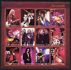 Mordovia Republic 2001 Aerosmith perf sheetlet containing 12 values unmounted mint, stamps on personalities, stamps on entertainments, stamps on music, stamps on pops, stamps on rock