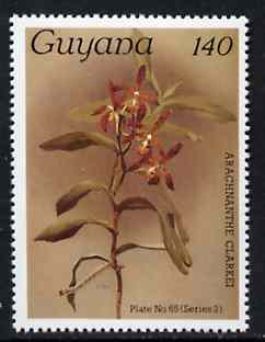 Guyana 1985-89 Orchids Series 2 plate 65 (Sanders' Reichenbachia) 140c unmounted mint, unlisted by SG without surcharge, stamps on orchids, stamps on flowers