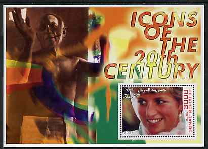 Somalia 2001 Icons of the 20th Century #04 perf s/sheet showing Princess Diana with Picasso in background unmounted mint, stamps on personalities, stamps on millennium, stamps on royalty, stamps on arts, stamps on picasso, stamps on diana