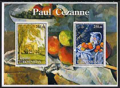 Turkmenistan 2001 Paul Cezanne perf sheetlet containing 2 values unmounted mint, stamps on arts, stamps on cezanne