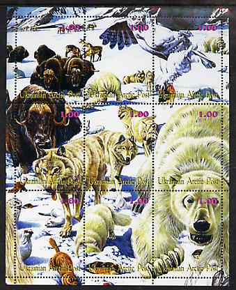 Ukranian Arctic Post 2000 ? Polar Life #2 composite perf sheetlet containing 9 values unmounted mint, stamps on polar, stamps on animals, stamps on bears, stamps on wolves, stamps on bison, stamps on foxes, stamps on owls, stamps on deer, stamps on 