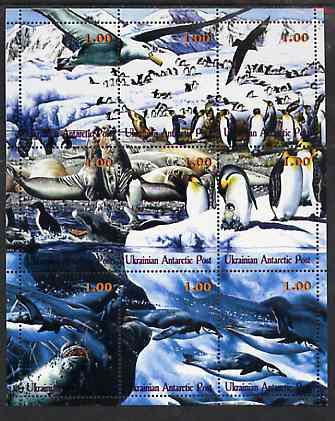 Ukranian Antarctic Post 2000 ? Polar Life #2 composite perf sheetlet containing 9 values unmounted mint, stamps on polar, stamps on animals, stamps on penguins, stamps on birds, stamps on seals, stamps on 