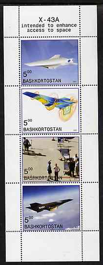 Bashkortostan 2001 X-43A Experimental Aircraft perf sheetlet containing 4 values unmounted mint, stamps on aviation