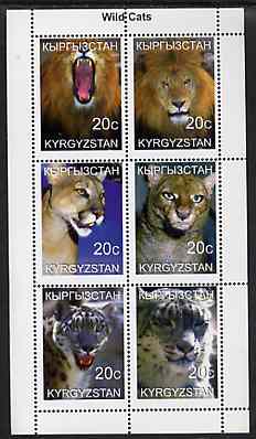 Kyrgyzstan 1999 Wild Cats perf sheetlet containing complete set of 6 values unmounted mint, stamps on cats, stamps on lions