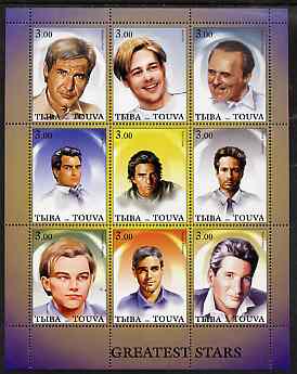 Touva 2001 Greatest Stars #1 (Male) perf sheetlet containing 9 values unmounted mint , stamps on personalities, stamps on films, stamps on cinema, stamps on entertainments, stamps on movies